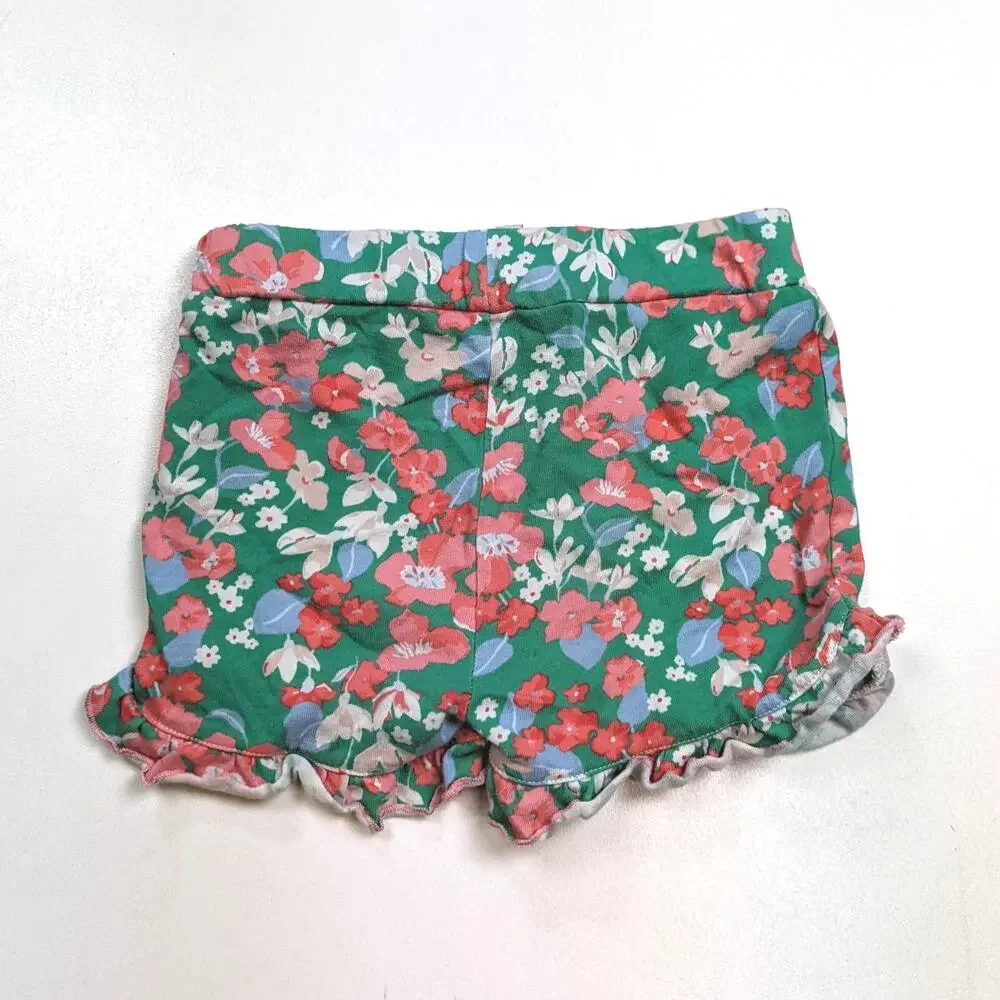 Joules Shorts Girls Sz 7-8y Green Floral Ruffle British